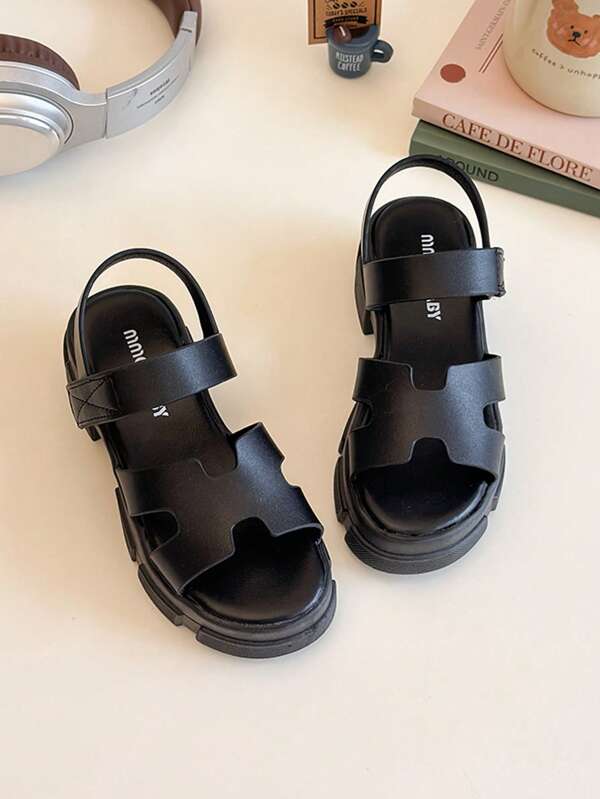 Sandalias con estilo para niños - Diseño calado, cierre de doble correa cómodo, suela gruesa para días de juego, perfecta para pequeños entusiastas de la moda