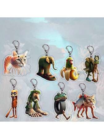 ユーモアのある"トゥン トゥン トゥン"サフール キーリング 神話生物キーチェーン、アクリルのかわいいペンダント、バックパックの可愛いバッグチャーム、10代の誕生日プレゼント