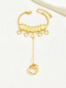 1pc Vintage Personalized Versatile Hollow Carved Multi-Layer Connected Finger Set Ancient Coin Back Of Hand Bracelet For Women - C - View 5