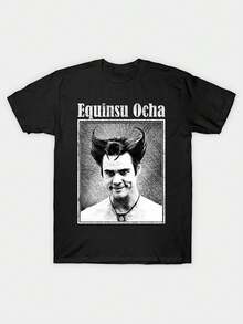 Camiseta de algodón 100% con transferencia térmica "White Devil _ Equinsu Ocha - Ace Ventura" para hombres, 180g - Negro - Ver 1