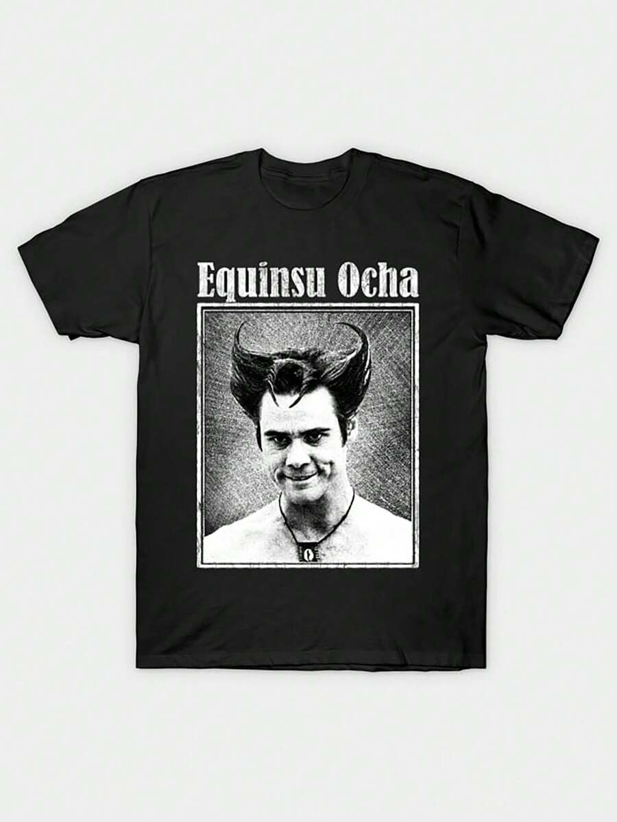 Camiseta de algodón 100% con transferencia térmica "White Devil _ Equinsu Ocha - Ace Ventura" para hombres, 180g - Negro - Ver 1