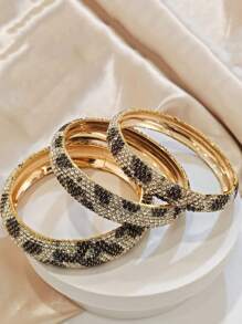 1 pièce Bracelet vintage bohème de luxe tout en strass, imprimé léopard, disponible en tailles petite/moyenne/grande, convient pour un usage quotidien, les trajets, les fêtes, les occasions formelles, cadeau de bijoux (couleur aléatoire)