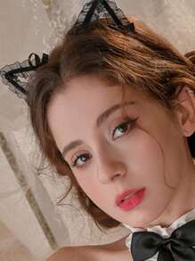 1 pieza Venda sexy para mujer, accesorio de pelo dulce y mono, venda con forma de orejas de gato de encaje (con forma de pan de vapor con orejas de gato)