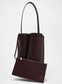 Bolso tipo cubo con efecto tejido, nuevo diseño de moda de bolso de mano, bolso de hombro, bolso de diseñador de tote pequeño para mujer