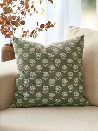 1pc Floral Decorative Throw Pillow Cover, Farmhouse Floral Print Pattern Vintage Cushion Cover, Back To School Decor Pillow Sham, Seasonal Spring/Summer Decorative Pillow Case For Bedroom Bed And Sofa