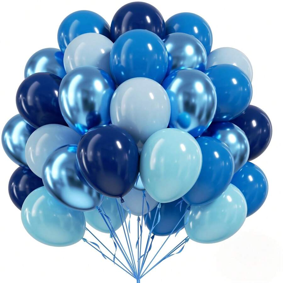 Kit com 53 balões azuis de metal e balões de látex azul-marinho, adequados para decoração de casa, como decoração de aniversário, decoração de casamento, revelação de gênero, celebração de cerimônia de formatura, decoração de festa, aniversário, etc.