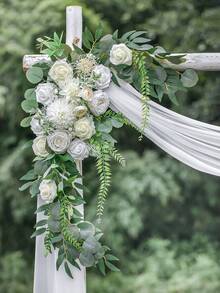 Flores para arco de boda, flores artificiales para decoración, 2 piezas de guirnalda floral como centro de mesa para una hermosa ceremonia de boda soñada - Blanco - Ver 4