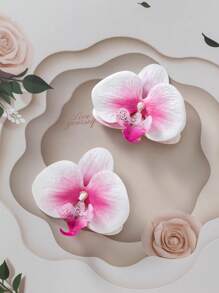 Set de 2 pinzas para el cabello con flores de orquídea y mariposas en 3D, accesorios de cabello encantadores y coloridos para niños