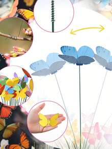 20 件 - 充满活力的发光 3D 蝴蝶花园桩 - 蝴蝶地桩适用于户外露台花盆、露台、花盆和盆景发光彩色装饰、园艺装扮 - 由耐用的聚氯乙烯制成，情人节现代家居装饰 - 彩色 - 查看 9