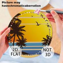 2 piezas de elementos de diseño con estampado floral, patrón de puesta de sol de palmera de coco, fondo de cesta tejida de ganchillo de madera, redondo, fondo de bolso de madera, apto para manualidades de tejido y ganchillo y decoración del hogar, fondos de cestas tejidas de madera sin terminar