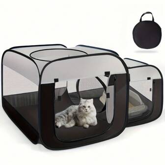Large Cat Fence - Standalone Space, Polyester Material, Open Design, Portable Indoor/Outdoor Pet Fence, Suitable For Small Animals, Puppies And Adult Cats - Compact And Easy To Assemble Folding Home And Travel Ideal Choice, Outdoor Cat Play Area, Sturdy Structure, Must-Have For Pet Owners