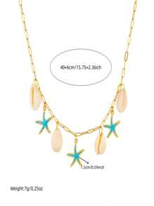 1 Set süße Cartoon Tropfenöl blau Seestern Anhänger Muschel Edelstahl Kette Schmuckset Ohrringe Halskette