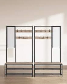 Cintre, Porte-Manteau avec Crochets, Banc, 35 x 98 x 180 cm, pour entrée, Chambre à Coucher, Salon, Moderne,  Camel Marron Encre Noir - Camel - Voir 3