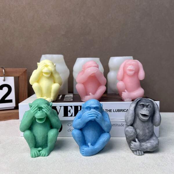 1 peça de molde de silicone para macaco que não ouça o mal, não o mal, não fale o mal, molde de resina líquida, molde de macaco animal realista adequado para resina epóxi, vela perfumada, gesso, cimento, argila de polímero, artesanato faça você mesmo, decoração para casa