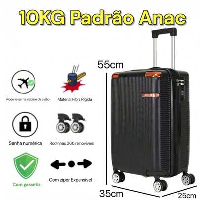 Mala De Viagem 10KG Padrão Anac 55X35X25cm Bordo Abs Com Zíper Expansível Rodinhas Removíveis Inquebrável