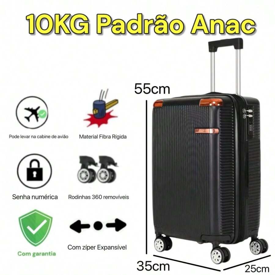 10KG Travel Suitcase Anac Standard 55X35X25cm ABS Boarding Bag With Expandable Zipper Removable Wheels Unbreakable - màu đen - Xem 1