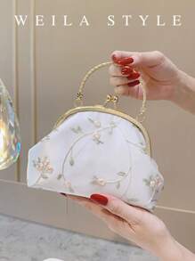 Vintage-Style Embroidered Floral Women Handbag, Chinese Traditional Qipao/Cheongsam Clutch, Retro Flower Purse For Formal Party, Wedding, Evening Gown, High-End Fashion Lady Envelope Clutch Crossbody Bag