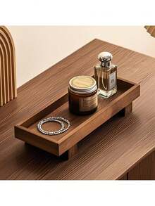 1pc Rosewood Jewelry Tray, Dresser Jewelry Cosmetic Display Organizer Plate, Desktop Key Storage Tray For Women Storage Organizer Travel Essentials Back To School Dormitory Storage - Brown - View 4