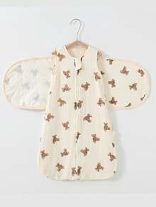 夏季好物 1 套婴儿四层睡袋、平纹细布腰带、新生儿襁褓、腹带、易裹式防惊吓毯，四季皆宜，弹性可调节