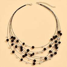 1 pieza Collar de perlas falsas multicapa, collar de cuentas hecho a mano estilo bohemio, adecuado para uso diario de mujer, accesorio de ropa, regalo (arreglo de cuentas de colores aleatorios)