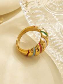 1pc & Personalized Style Stainless Steel Plated Gold Multicolor Striped Detail Ring, Suitable For Women To Wear On Music Festivals, Fashion Parties And Other Occasions