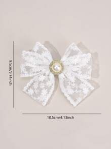 2 piezas Lazos de pelo de encaje blanco para niñas Lazos de encaje de unicolor con pinzas de cocodrilo Lazo bordado con flor Pasadores de pelo con perlas y rhinestone Elegantes pasadores de lazo para boda, vacaciones y accesorios de pelo para niños