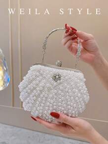 Luxury Pearl Clutch Bag For Women, Shell Beads Handbag For Formal Dress, Party, Wedding, Evening Gown, Rhinestone Shoulder Bag, Elegant Fashion Clutch Purse