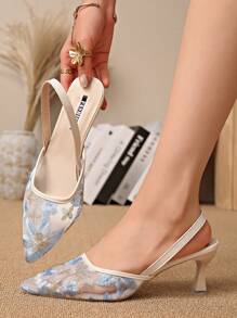 Fall/Winter 2025 New Chinese Style White High Heel Mules, Women Pointed Toe Lace Embroidery Slip-On Sandals,Elegant,Women Pumps,Elegent,Party Outfits