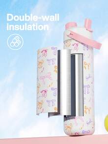 26 Oz Insulated Water Bottle With 2-In-1 Straw And Spout Lid, Keep Cold 24H, Leak-Proof, Fits In Car Cup Holder, Stainless Steel Water Bottle For Sports, Travel, And School (Ribbon Whimsy) - 26oz White Butterfly - View 4