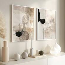 2 件无框，黑色米色抽象墙面艺术，中性简约艺术印刷品，工业海报，Japandi 线条艺术印刷品，现代墙面装饰，客厅、卧室、厨房、家庭办公室、咖啡厅、酒吧、走廊、家居和房间装饰的帆布艺术 - 黑色 - 查看 6