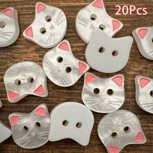 10/20pcs Cute Buttons With Pink Ears, Small Cat Cartoon Animal Buttons For Cardigans, Handmade Accessories, Decorative Buttons. - Multicolor - View 15