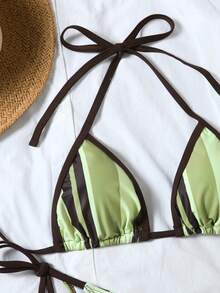 New 2pcs Swimwear Women Fashion Backless Bikini Ditsy Floral Metal Decor Swimwear Vacation Beach Summer - Multicolor - View 5