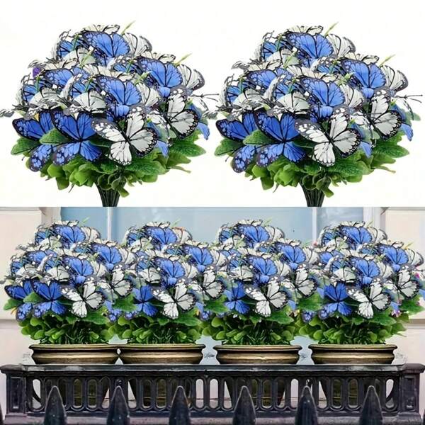 4 buquês com 40 flores artificiais decorativas, decoração de flores artificiais em forma de borboleta de plástico, perfeitas para casa, hotel, escritório, casamento, festa, jardim, varanda, decoração de cabana, enfeite de moldura de janela e decoração de cemitério, adequadas para o Dia dos Pais, Ação de Graças, Eid Al-Adha, Dia dos Namorados.