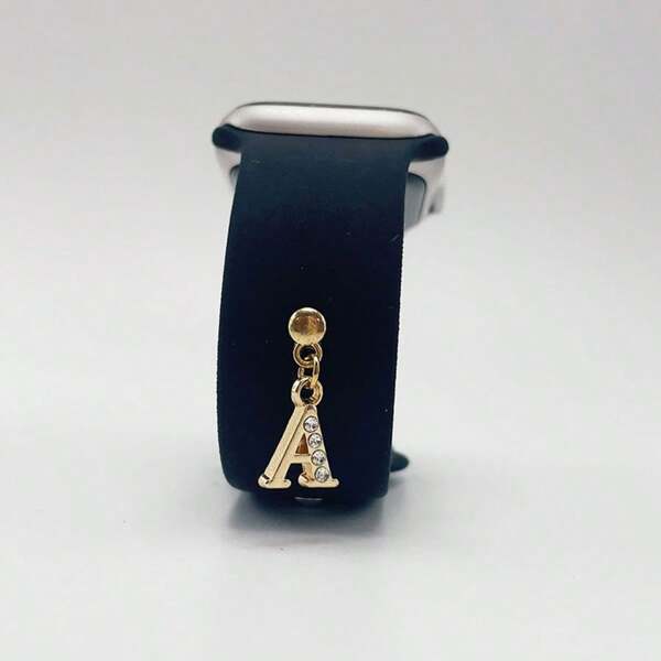 1pc Diamond Encrusted 26 English Letter Charm, Suitable For Silicone Watch Band Decoration