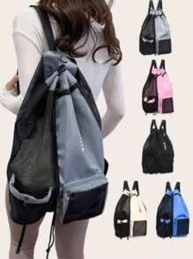 Mochila de red con cordón para nadar con compartimentos secos y húmedos, para playa, gimnasio y equipo de ejercicio, bolsa de deporte de verano para natación, yoga