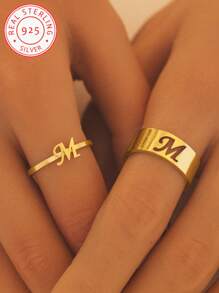 A 925 Silver Personalized Initial Couple Adjustable Ring Set, Matching Ring Set, Anniversary Gift, Dating Ring, Valentine's Day Gift, Wedding Gift, Heart Naming Ring