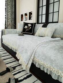 1PC轻奢雪尼尔沙发坐垫法式裙边四季一体式直排固定防滑防猫抓座垫营造法式复古氛围客厅