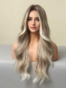 24英寸金棕色至金色渐变波浪假发，女士款 - 合成纤维，中分 - 适合日常佩戴及各种场合 - 彩色 - 查看 2