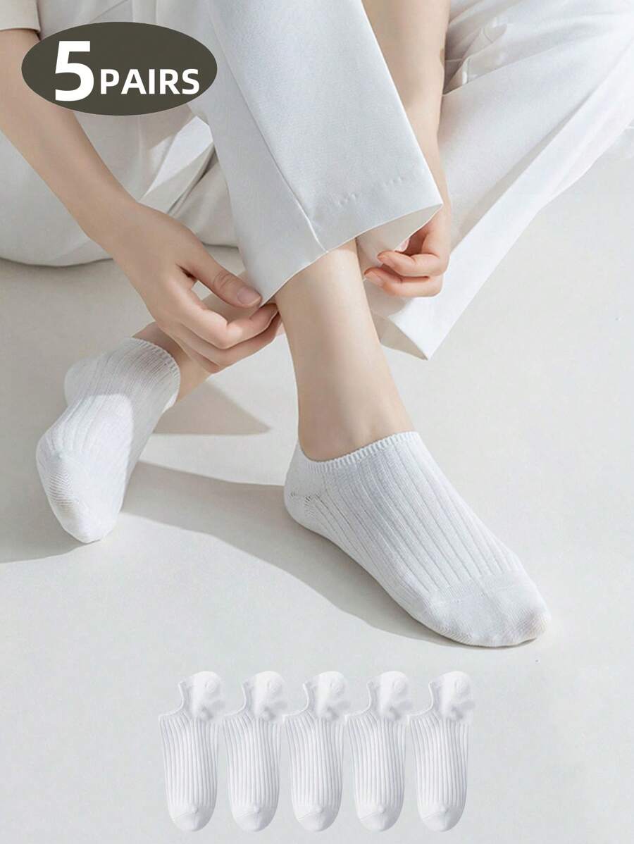 1 Paar/5 Paar weiße bequeme, weiche, lässige, vielseitige, Campus-Style, niedliche Sommer-Unsichtbare Socken für Frauen