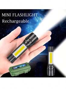 1-5 Packs Aluminum Alloy Rechargeable LED Small Flashlight, High Lumen, Super Bright Flashlight, Powerful 3 Modes COB Waterproof Flashlight For Outdoor Emergency Camping Hiking(Random Color Shipping)