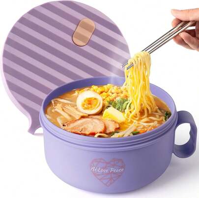 AI LOVE PEACE Ramen Bowl, 40 Oz Microwaveable Noodle Cooker For Ramen, Pho, Soup, And Pasta, Dishwasher Safe And Portable, Ideal For Home, Office, Dorm, Or Gift (Red)
