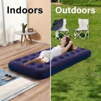 1 件户外充气床垫，露营气垫，植绒植绒气垫，PVC 厚垫，室内充气床，钓鱼床垫，轻便露营床垫，易于携带（不含泵）