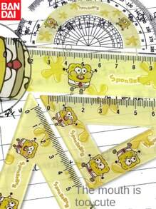 4pcs Bandai, Stationery, Drawing Set, Ruler Set, Cute Cartoon Ruler, Student Stationery, Office Supplies, School Supplies, Cute Plastic Ruler, Protractor, And Triangular Plate With Cartoon Cartoon Design, Perfect For Schools And Stationery Supplies, Playful Design, Plastic, School Ruler, Perfect Party Gift&Birthday Surprise Gift, Ideal For Christmas, Halloween, Thanksgiving Gifts., School Supplies,Back To School