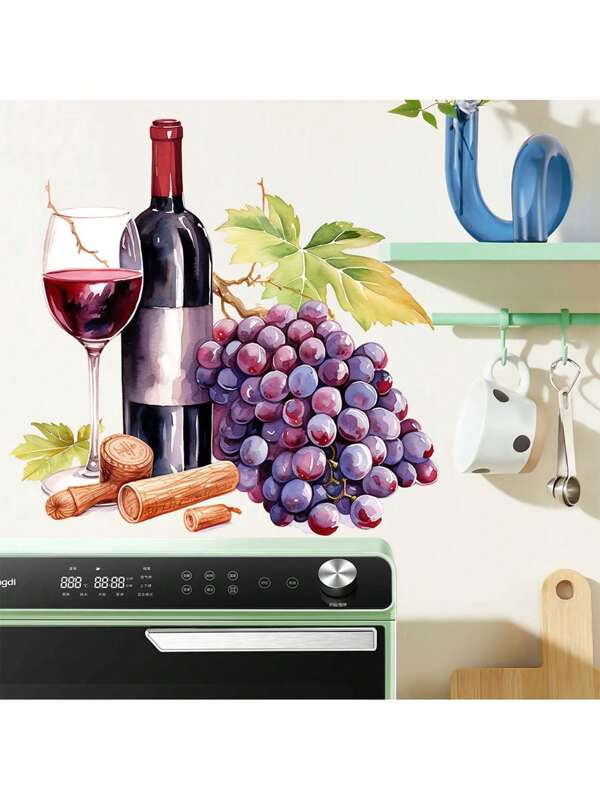 Wall Stickers Living Room Bedroom Corridor Decoration Stickers Grapes And Wine Stickers For Home Decoration, 1 Pc Home Decoration PVC Material Removable Wear-Resistant Stickers, Waterproof And Dustproof, 11.6inch*11.6inch Stickers, Vinyl Decals For Home Decoration, Interior Decoration Stickers Refresh Your Home Room Decoration Holiday Gifts Birthday Graduation Gifts