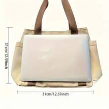 1 pieza/2 piezas Bolso de lona de gran capacidad, bolso de hombro con múltiples bolsillos, bolso de compras reutilizable, fácil de llevar con asa cómoda, para uso diario y regalos, bolso portátil para la escuela, el trabajo, los viajes y las compras