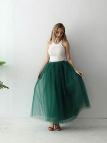 1pc Women High Waist Long Solid Color Tulle Tutu Skirt, 4 Layers Mesh + 1 Layer Lining, Suitable For Cosplay, Festival, Stage Performance, Summer - Multicolor - View 13