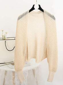 1pc Summer Chiffon Shawl, Fashionable Cardigan, Suitable For Cheongsam Or Dress, Korean Style Mesh Sleeve Design, Sun Protection Coverage,Holiday,Travel Essential - Beige - View 3