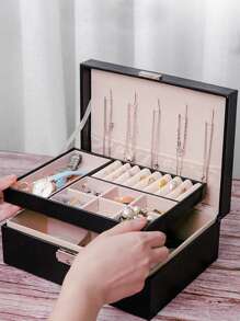 Large Capacity Jewelry Storage Box, Double Layer Lockable Necklace Earring Organizer Box, Big Space Ring Earring Jewelry Box, Double Layer Jewelry Box, Leather Portable Jewelry Box With Removable Tray, Fabric Lining, Key Lock Closure - Desktop Storage, Travel Jewelry Box, Jewelry Organizer For Necklaces, Rings, Watches, Bracelets, Best Gift For Family, Friends, Students, Teachers, Goddess, Holiday Gifts