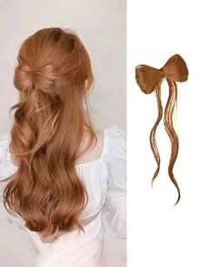 1 pieza Clip de pelo con lazo de aleación con estilo dulce Y2K, extensión de cabello sintético de unicolor, postizo de cola de caballo rizada realista