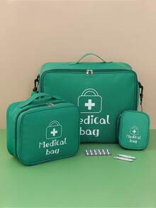 1pc Red, Green Household Portable Medicine Box, Travel Fabric Medical Bag, Large Capacity First Aid Kit, Three Pieces Set, Multifunctional Medicine Storage Bag - Multicolor - View 12